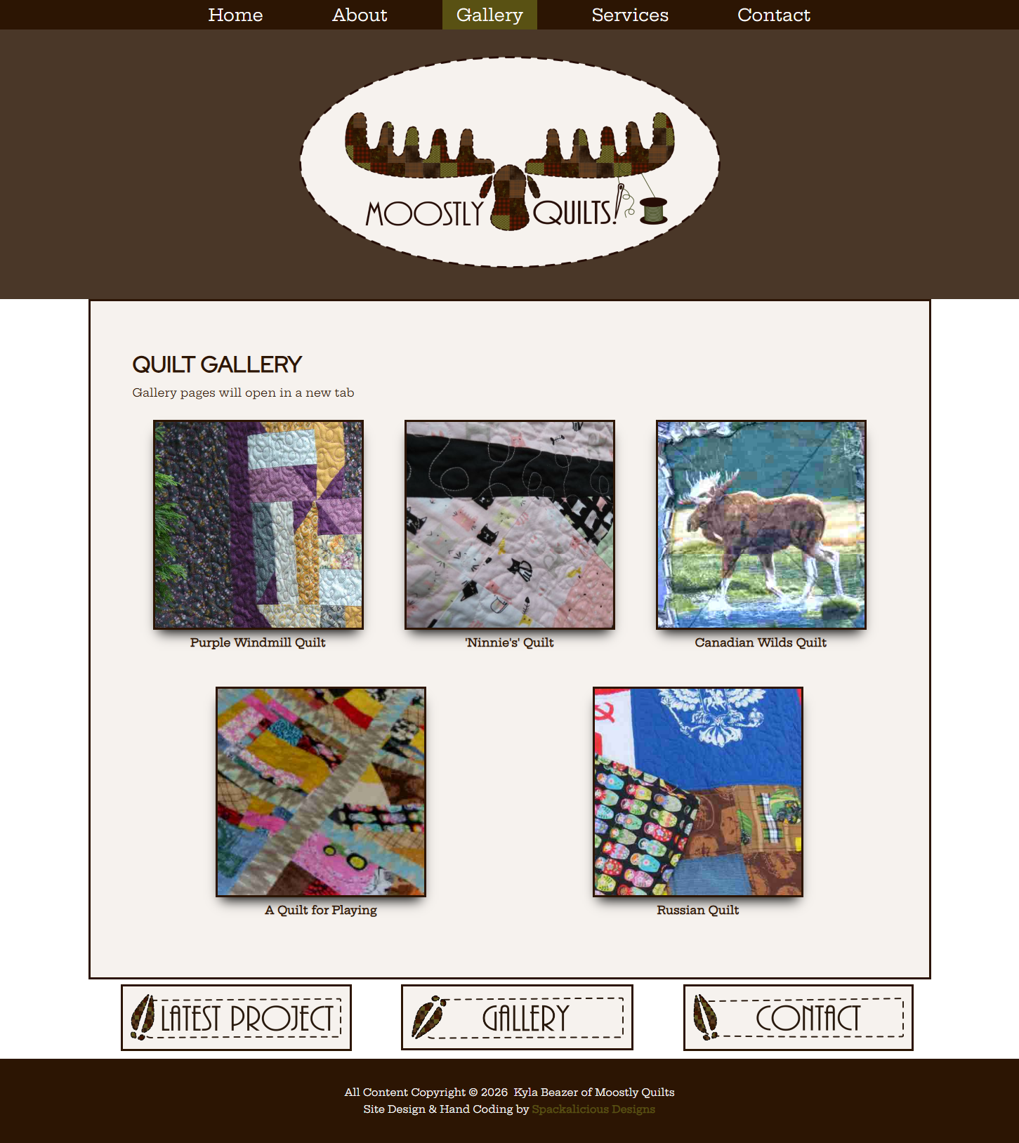 Image of the home page of the Moostly Quilts website