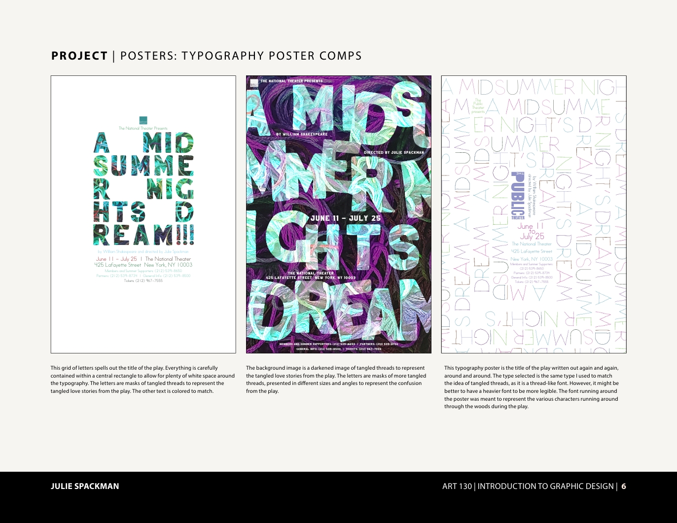 Posters designed by Julie Spackman for Shakespeare's Midsummer Night's Dream