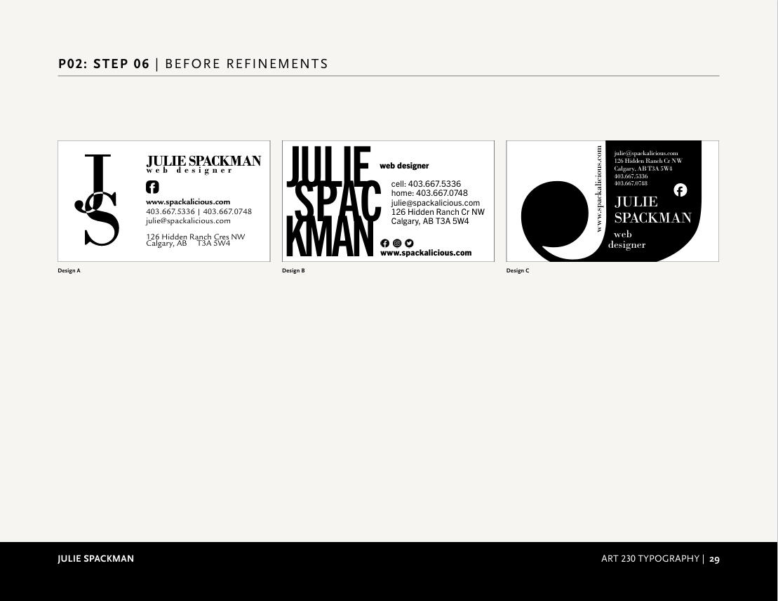 Design Process for Julie's Business Cards