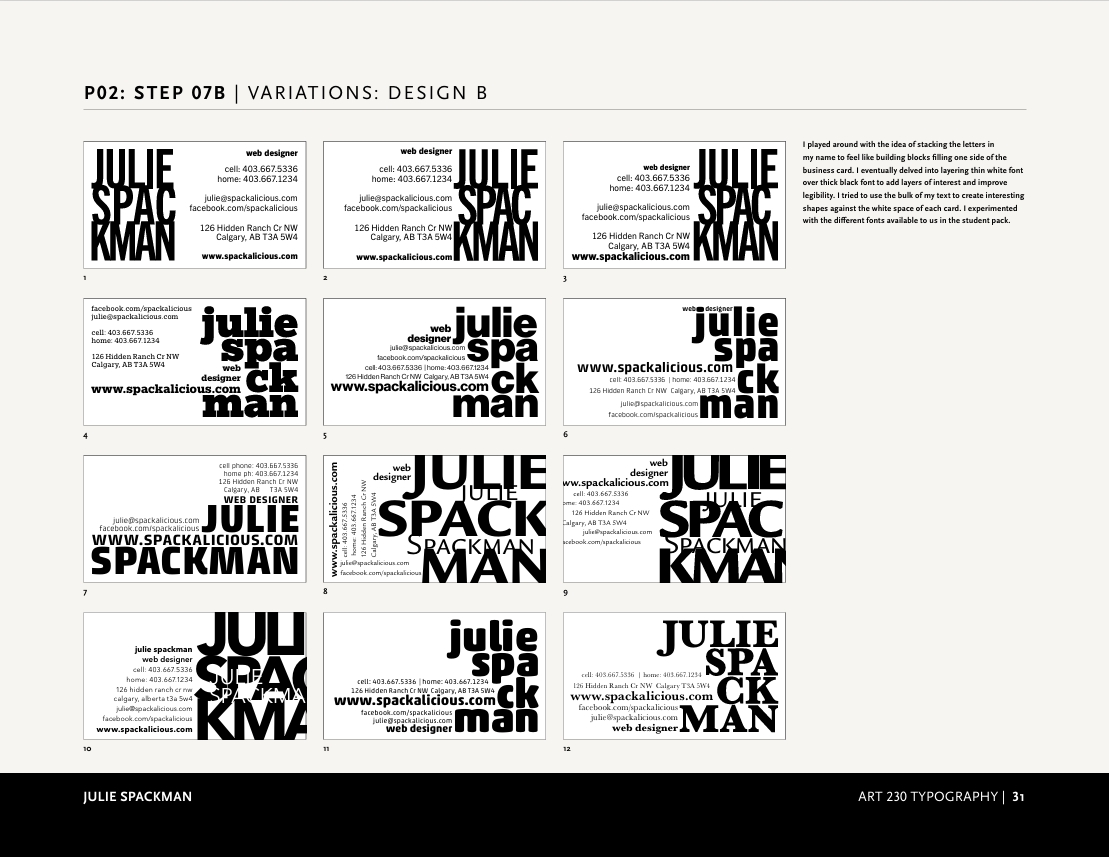 Design Process for Julie's Business Cards